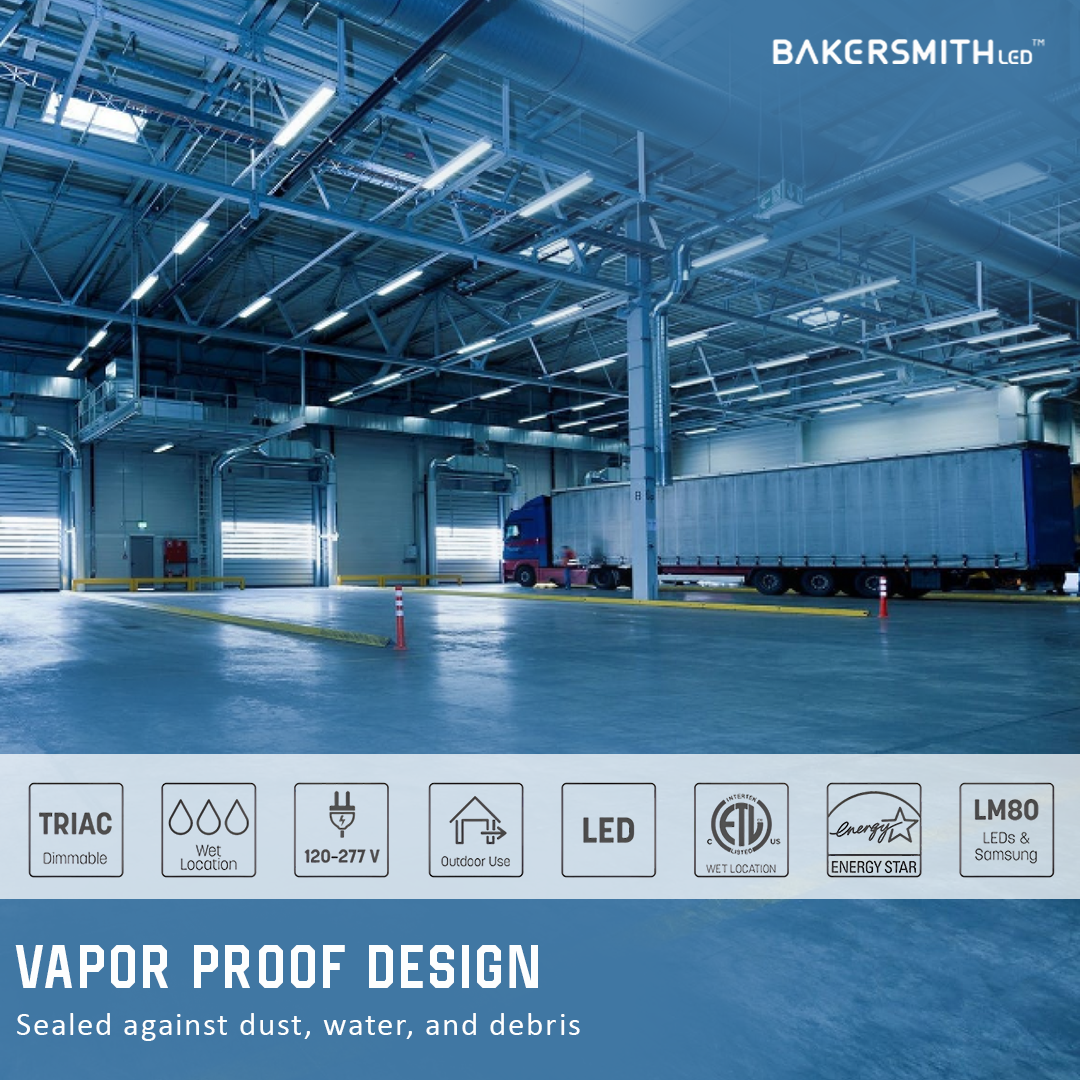 Bakersmith LED Vapor Proof Parking Garage Light Fixture, 4ft LED Shop Light, 60W 6400 Lumens, 4000K Neutral White, Durable Indoor/Outdoor Commercial Light for Garage, Workshop & Warehouse