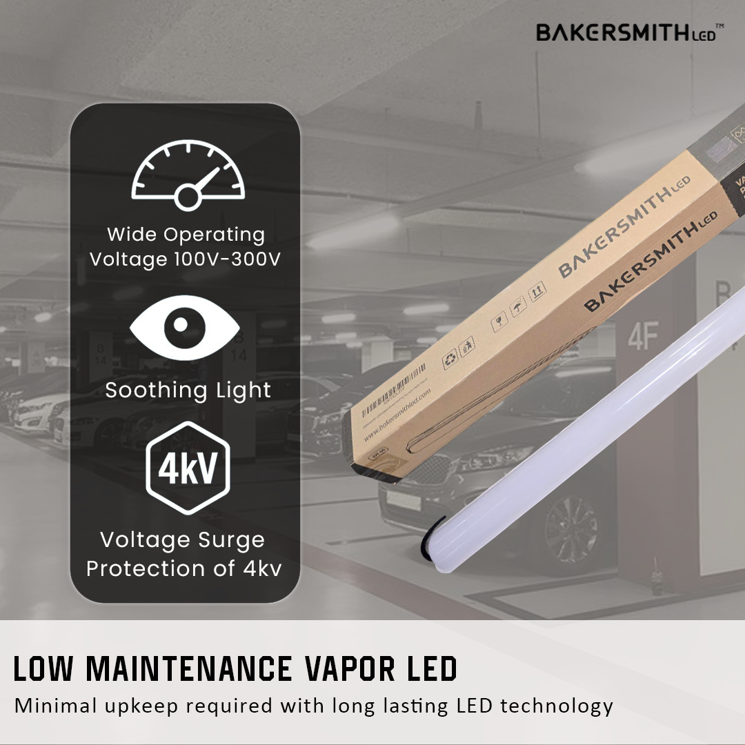 Bakersmith LED Vapor Proof Parking Garage Light Fixture, 4ft LED Shop Light, 60W 6400 Lumens, 4000K Neutral White, Durable Indoor/Outdoor Commercial Light for Garage, Workshop & Warehouse