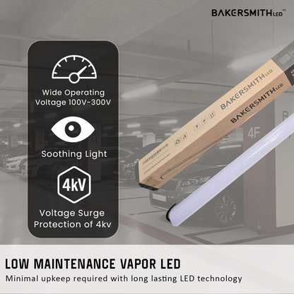 Bakersmith LED Vapor Proof Parking Garage Light Fixture, 4ft LED Shop Light, 60W 6400 Lumens, 4000K Neutral White, Durable Indoor/Outdoor Commercial Light for Garage, Workshop & Warehouse