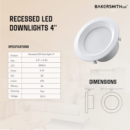 4-Inch LED Recessed Downlights – 16 Pack, Dimmable Ceiling Lights, CCT Selectable 3000K, 8W Adjustable, 670 Lumens, ETL/DLC Listed